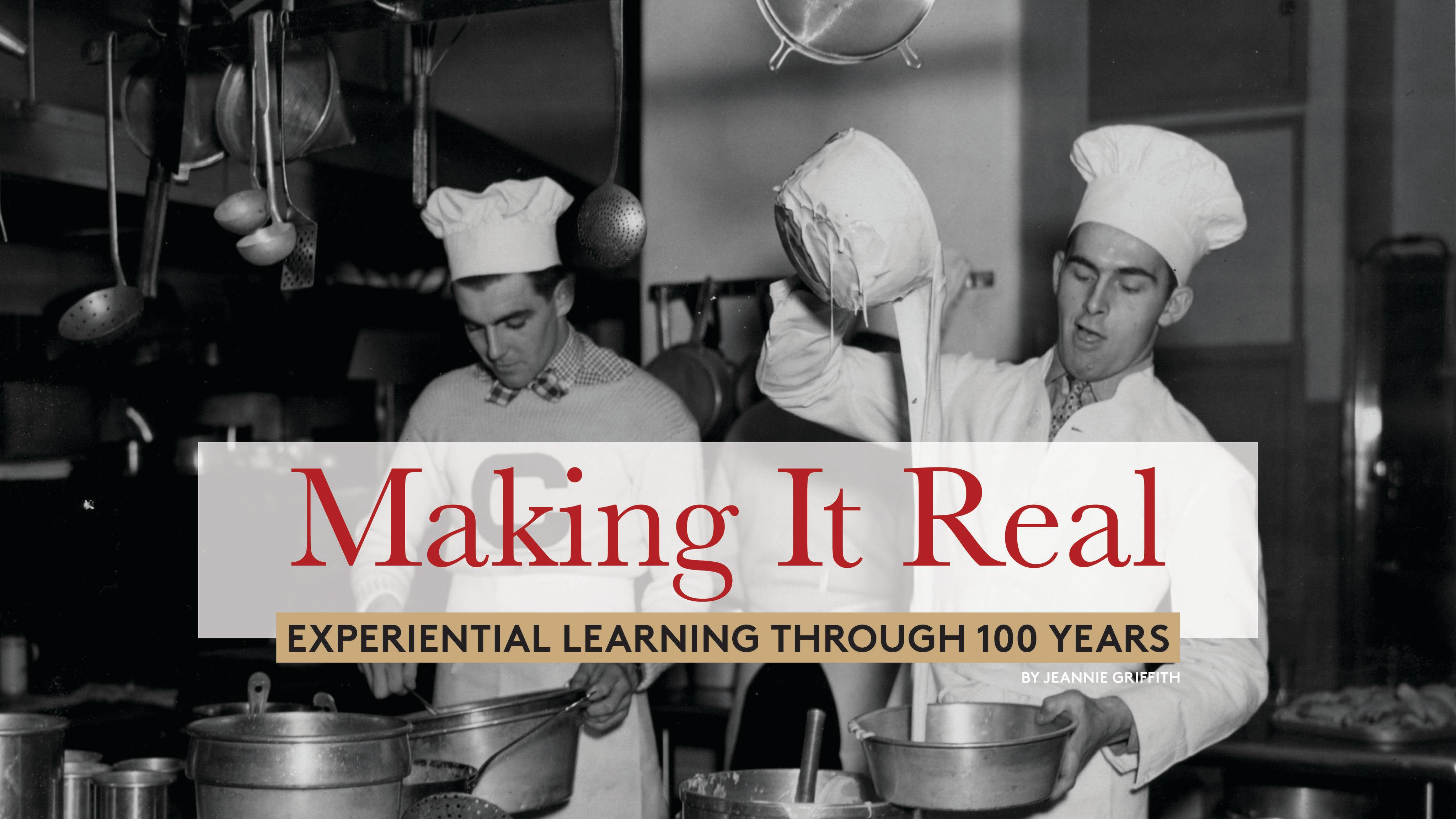 Students in the hotel management course work in the kitchen in the 1920s.